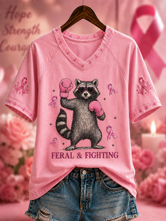 Stöd för bröstcancer hos kvinnor – Feral And Fighter T-shirt med kort ärm