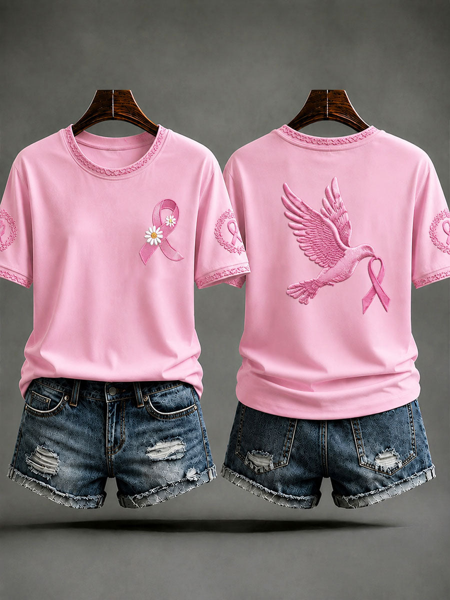 Kvinnlig t-shirt för förebyggande och medvetandegörande av bröstcancer, iavdragsskick