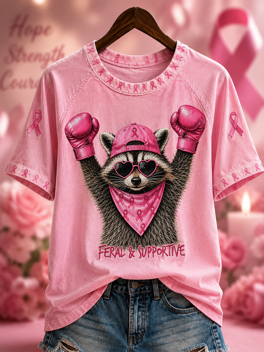 Kvinnors bröstcancer Support Feral och Fighter Short Slem T-shirt