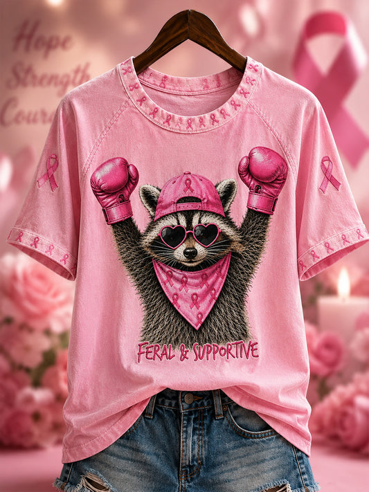 Kvinnors bröstcancer Support Feral och Fighter Short Slem T-shirt