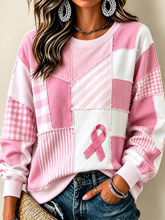 Kvinnors bröstcancer medvetenhet Stöd rosa band Regelbunden Sweatshirt