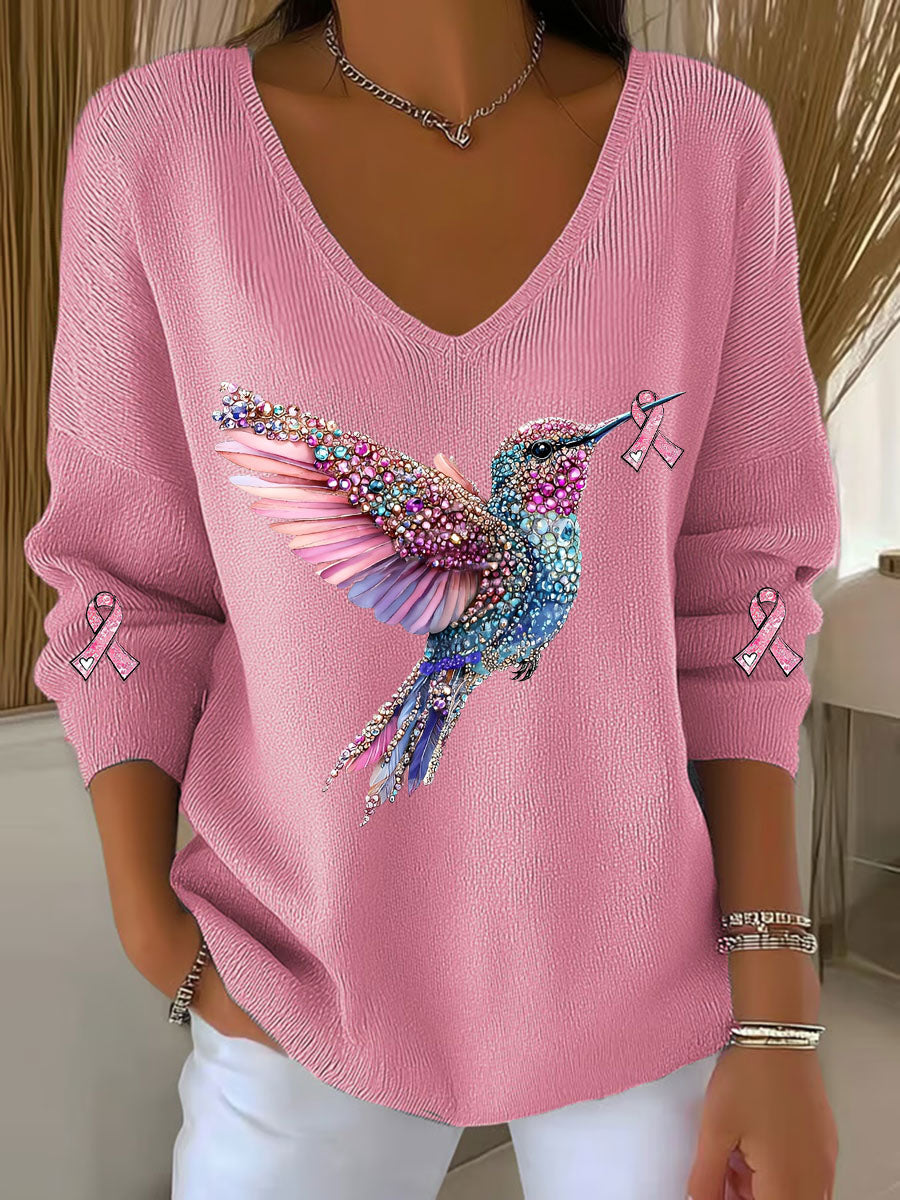 Kvinnors bröstcancer medvetenhet Hummingbird Skriv ut Casual Topp