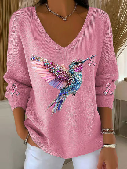 Kvinnors bröstcancer medvetenhet Hummingbird Skriv ut Casual Topp