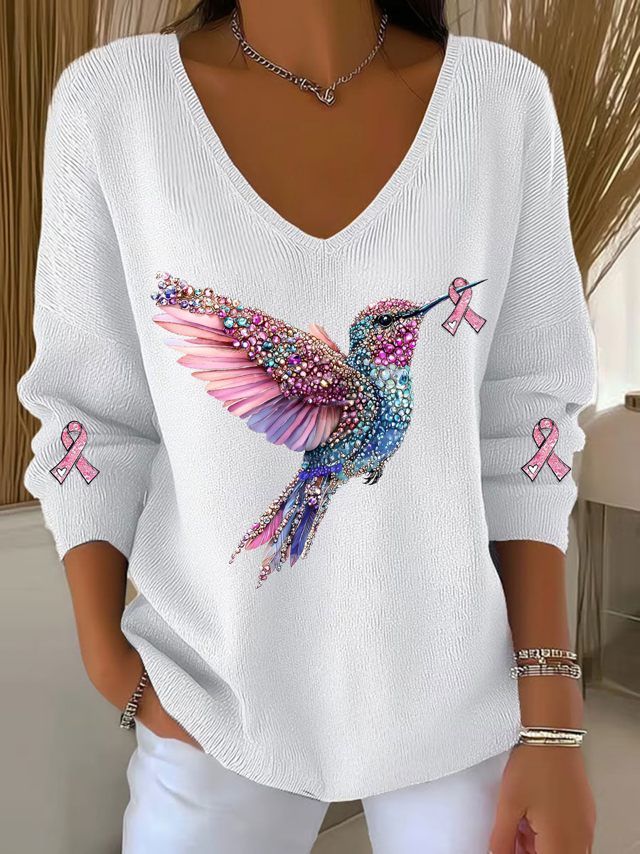 Kvinnors bröstcancer medvetenhet Hummingbird Skriv ut Casual Topp