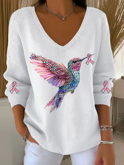 Kvinnors bröstcancer medvetenhet Hummingbird Skriv ut Casual Topp