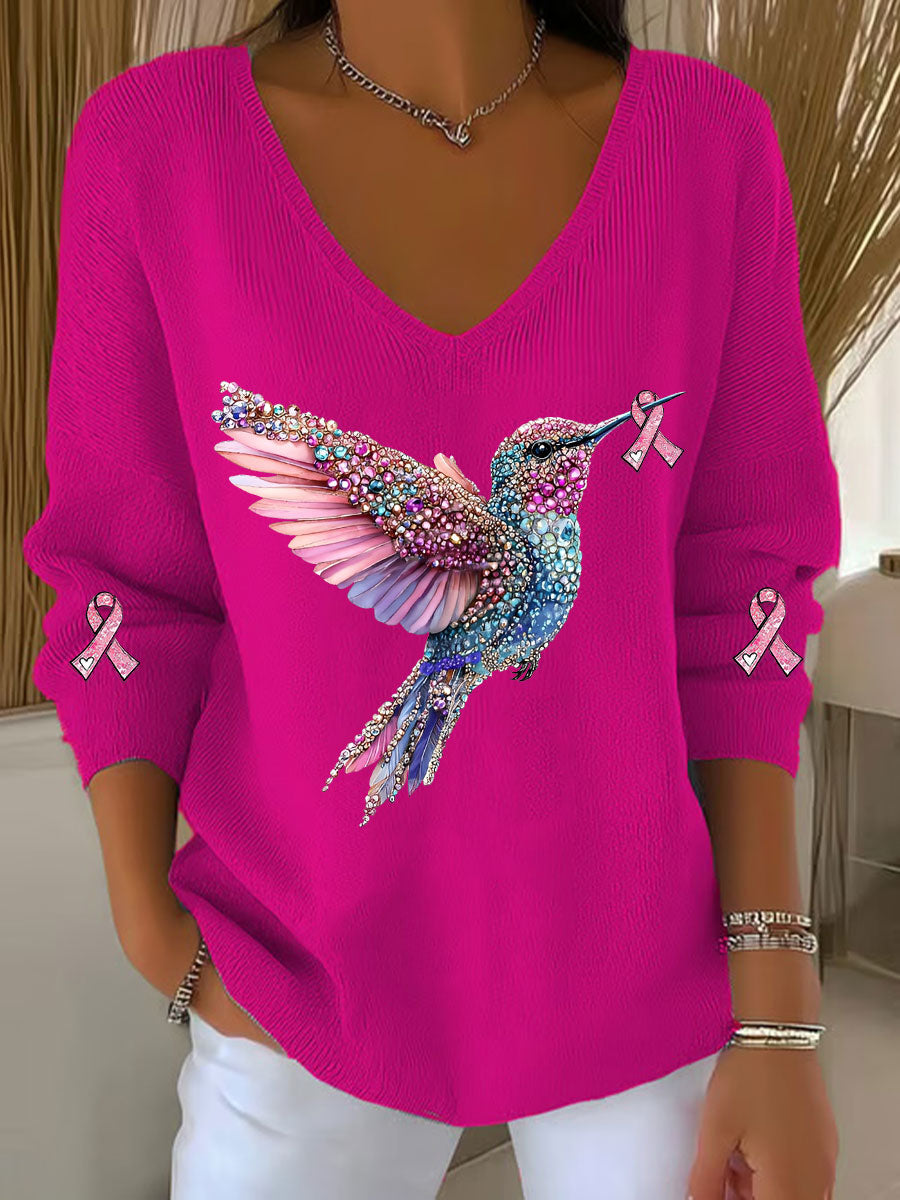 Kvinnors bröstcancer medvetenhet Hummingbird Skriv ut Casual Topp
