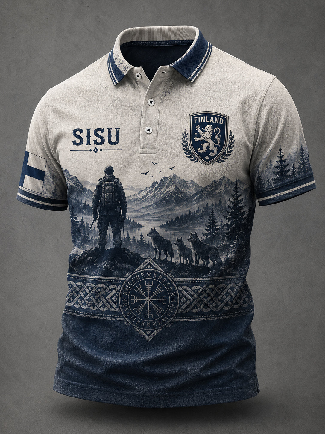 Mäns SISU Spirit-Inspirerad konst Print Polo Print