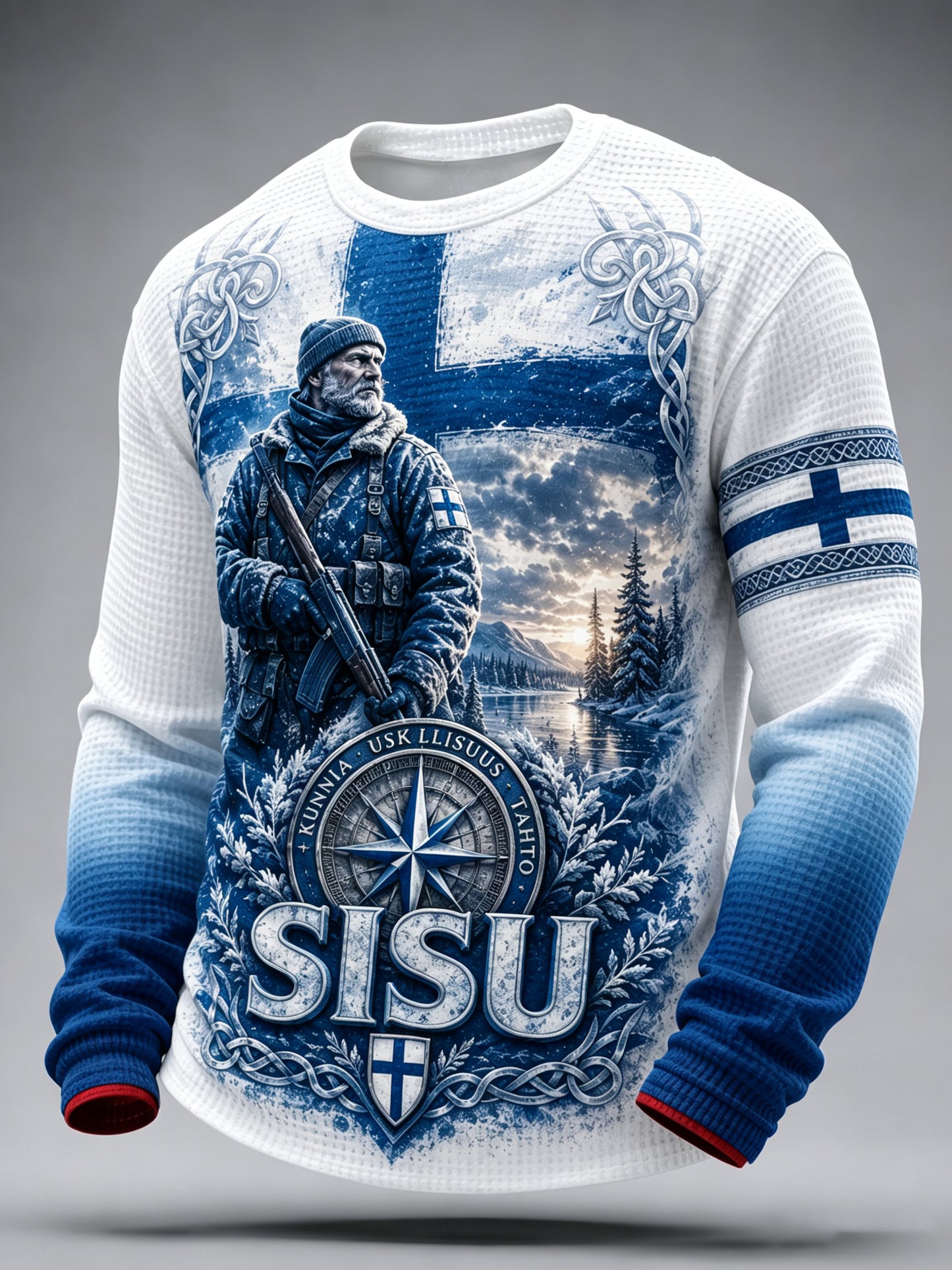Herr Sisu-patriotisk konsttryck avslappnad t-shirt (Finsk veteraninspirerat element)