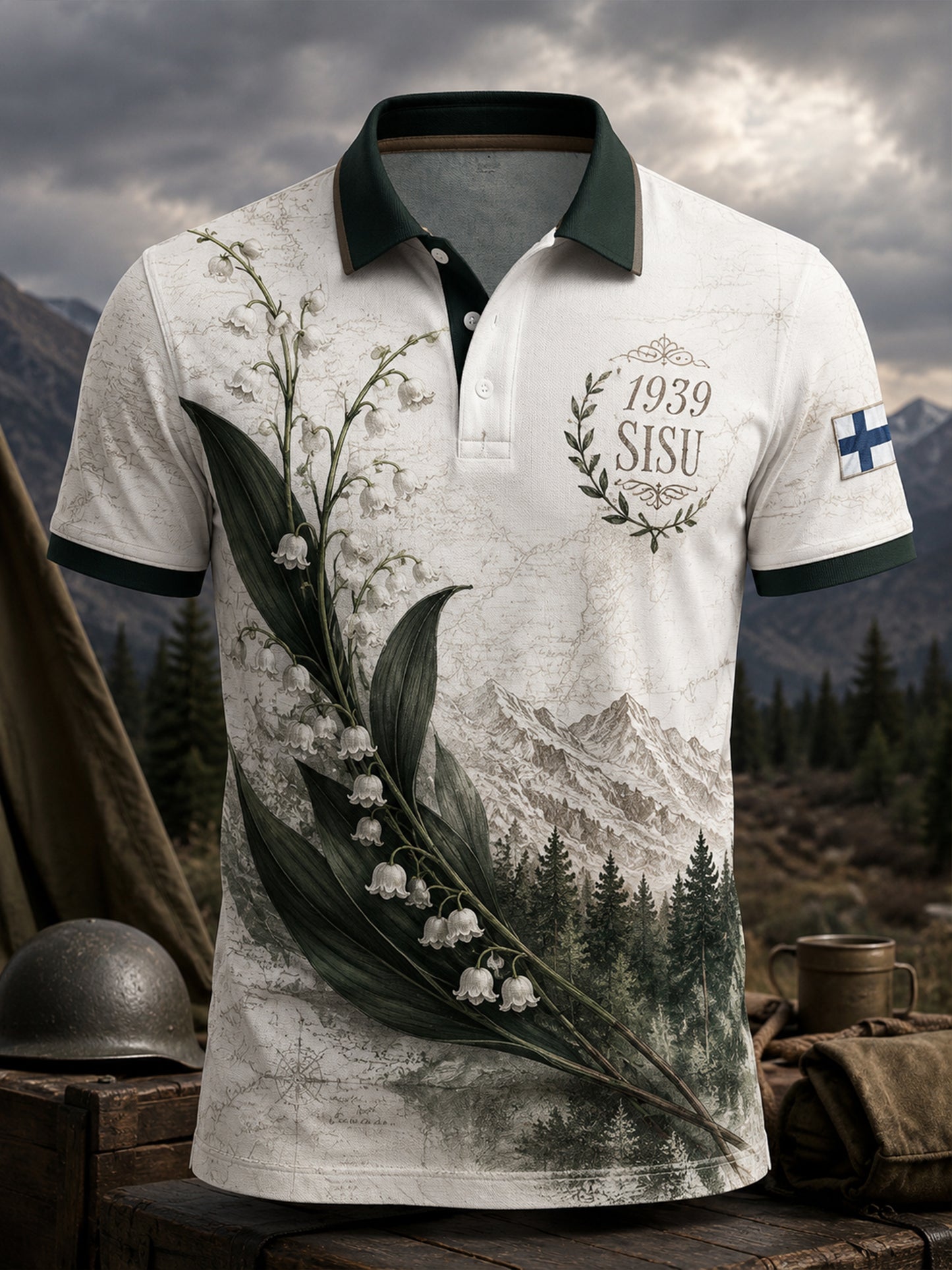 Miesten suomalainen veteraani Sisu Kulttuurielementit Taide Print Polo.