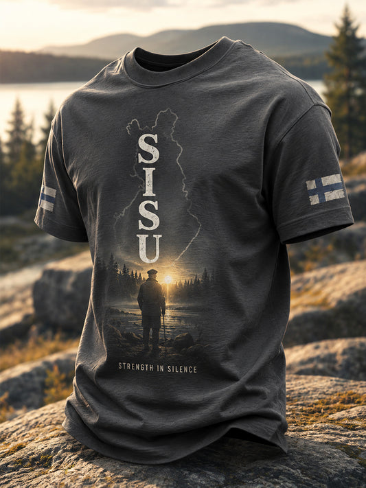 Miesten Sisu Määrätietoisuus Suomen vuoristomarho Print Casual Tee