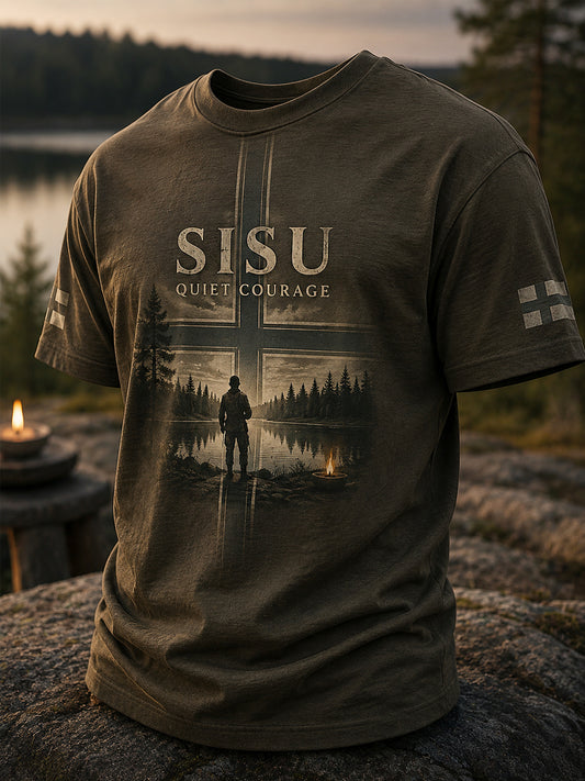 Miesten Sisu Määrätietoisuus Suomen vuoristomarho Print Casual Tee