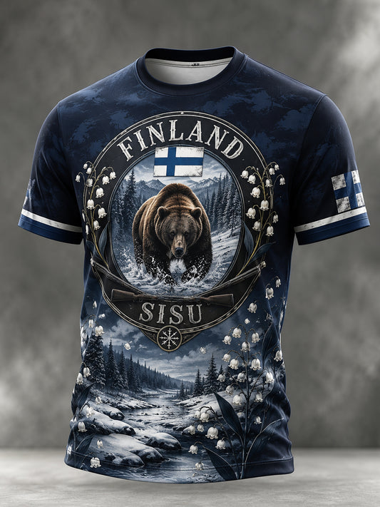 Miesten Sisu Kulttuurielementit Taideteokset Tulosta T-paita (Suomi Veteran)