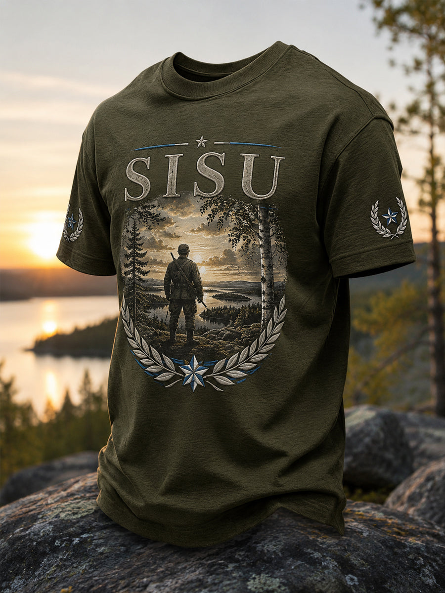 Miesten Sisu Määrittäminen Suomen vuori Rohkeus Lainaus Tulosta Casual Tee