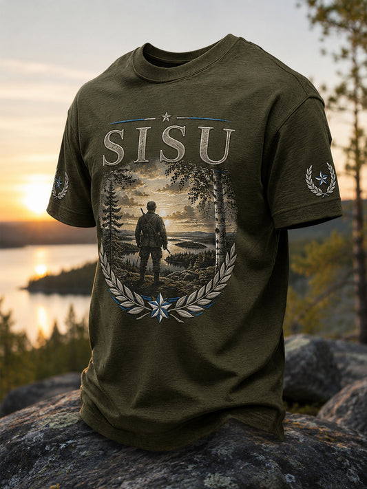Miesten Sisu Määrittäminen Suomen vuori Rohkeus Lainaus Tulosta Casual Tee