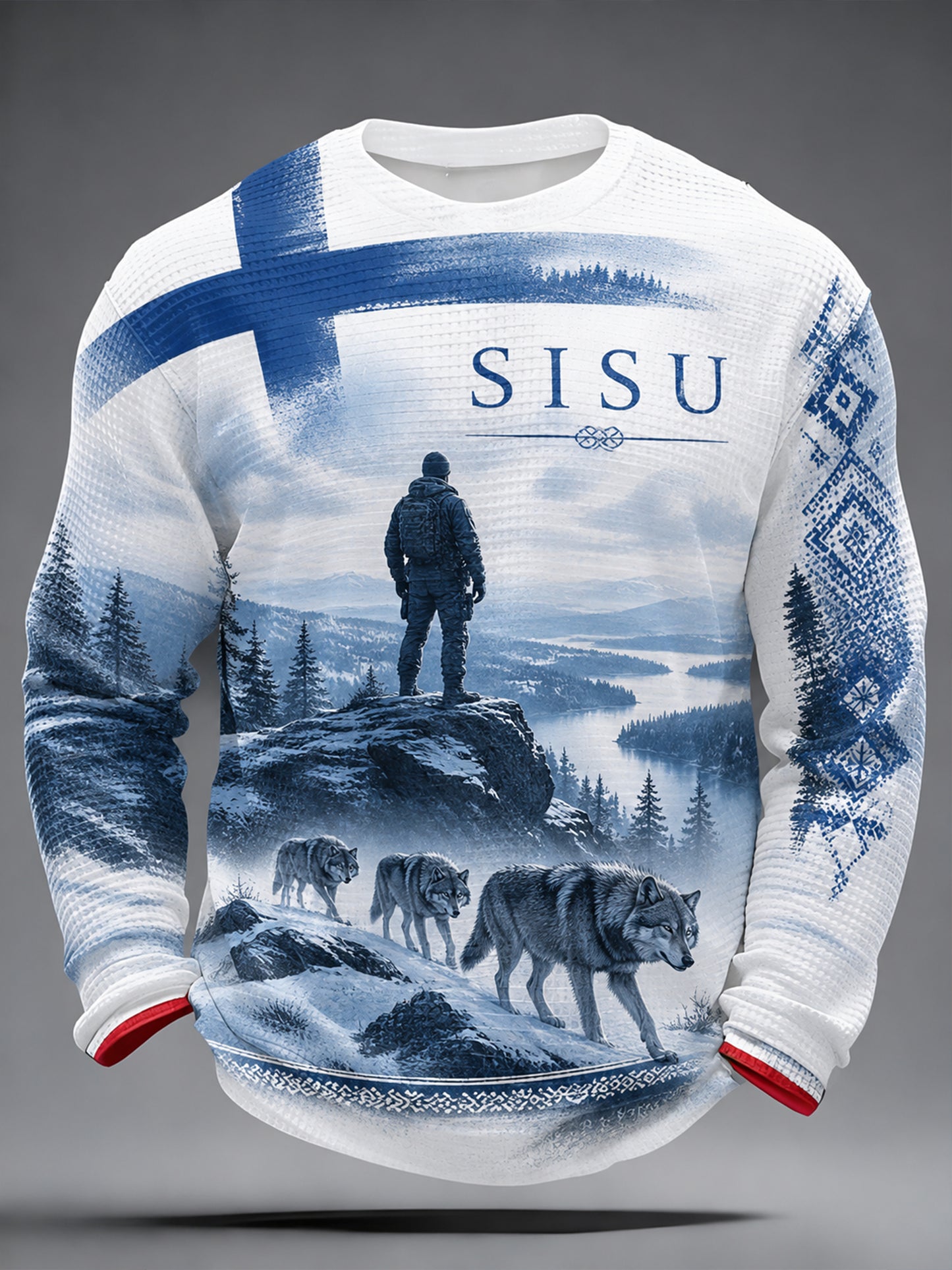 Miesten suomalainen veteraani Sisu -isänmaallinen taidetuloste pitkähihainen paita