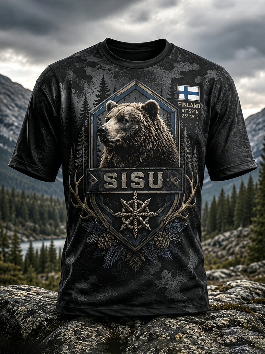 Miesten suomalainen Veteran Sisu-sarja Taide Print T-paiti
