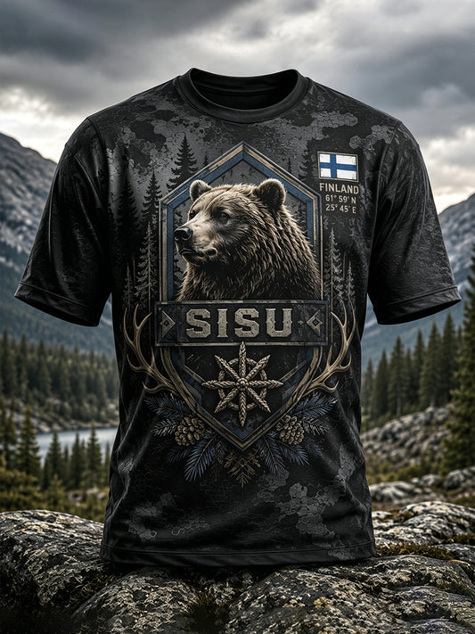 Miesten suomalainen Veteran Sisu-sarja Taide Print T-paiti