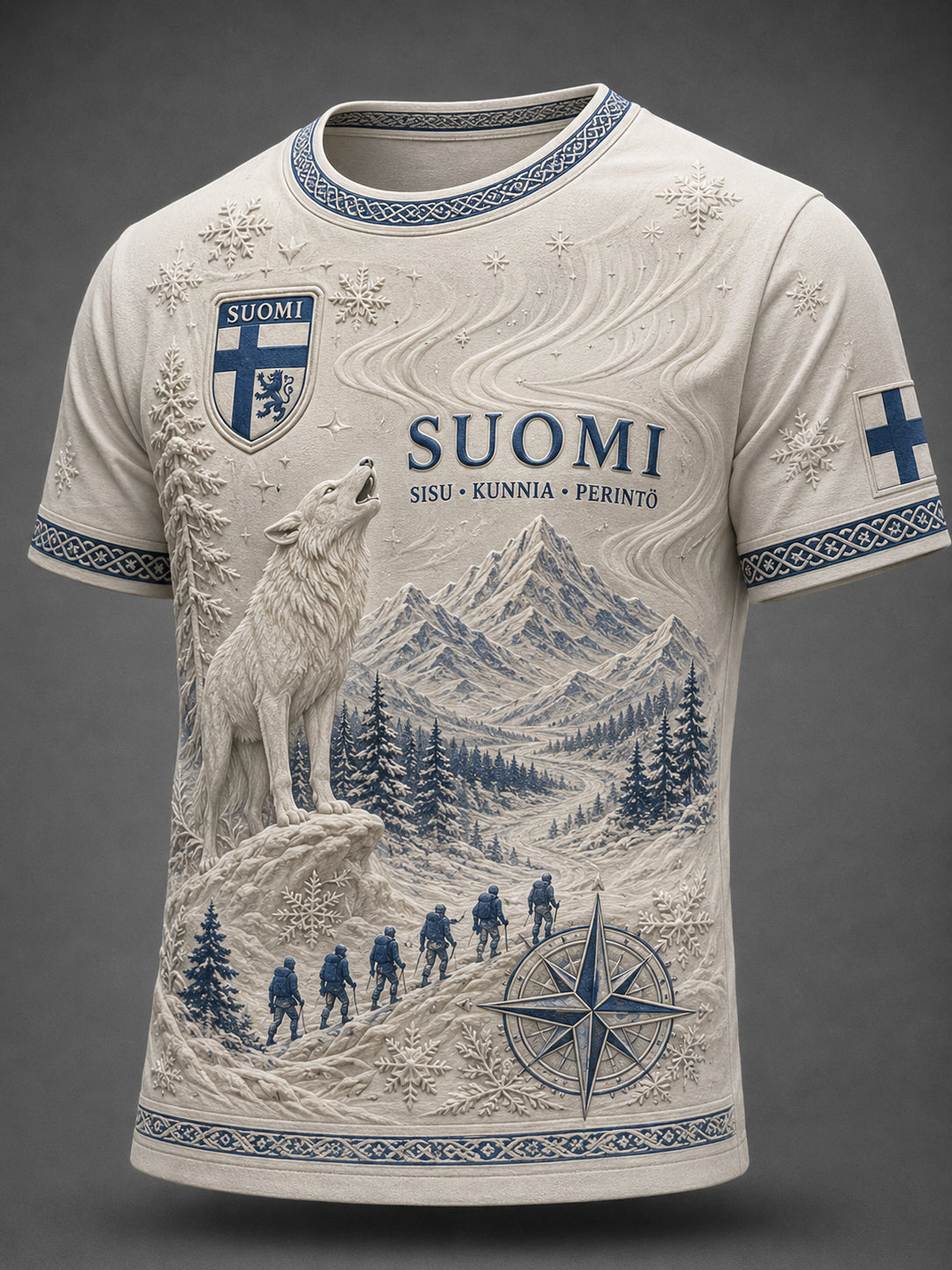 Herrtröja med Sisu-andens elementkonsttryck (Finsk veteran)