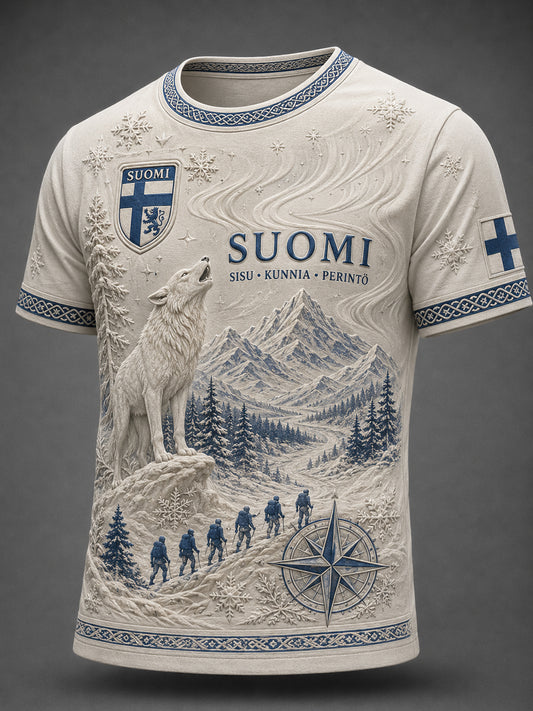 Herrtröja med Sisu-andens elementkonsttryck (Finsk veteran)