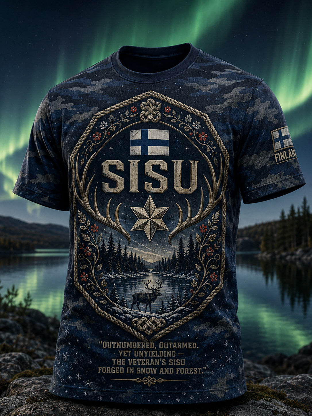 Herrtröja med Sisu-andens elementkonsttryck (Finsk veteran)