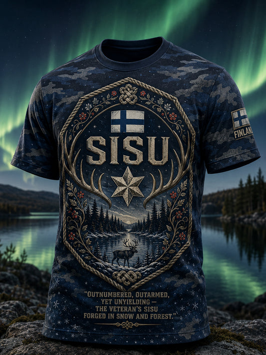 Herrtröja med Sisu-andens elementkonsttryck (Finsk veteran)