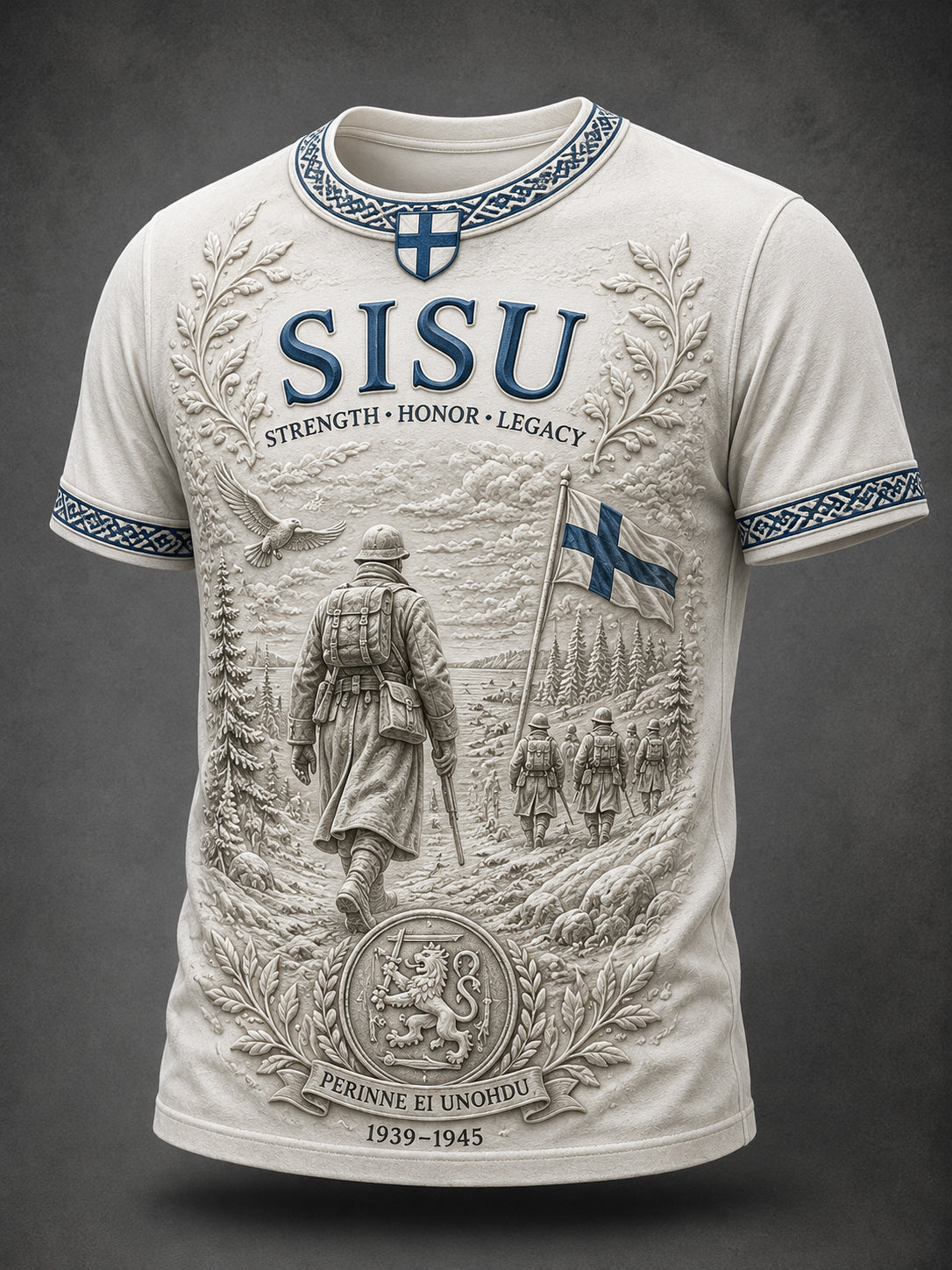 Herrtröja med Sisu-andens elementkonsttryck (Finsk veteran)
