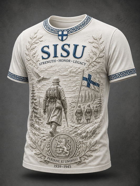 Herrtröja med Sisu-andens elementkonsttryck (Finsk veteran)