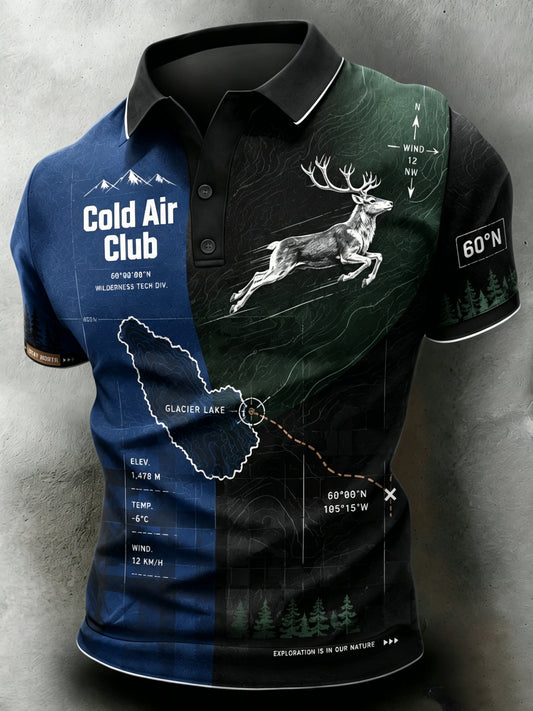 Miesten Suomen järvi Contour Line Poro Element Art Print Polo Paitalta