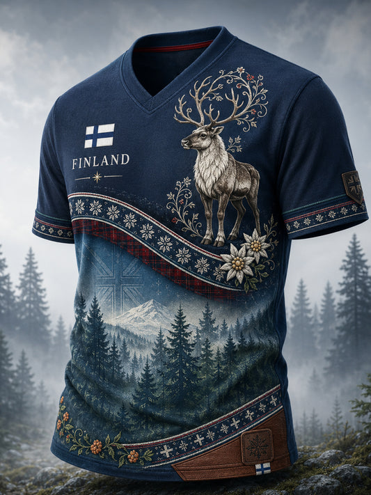 Miesten suomalainen arktinen poro taide Print Short-Shirt