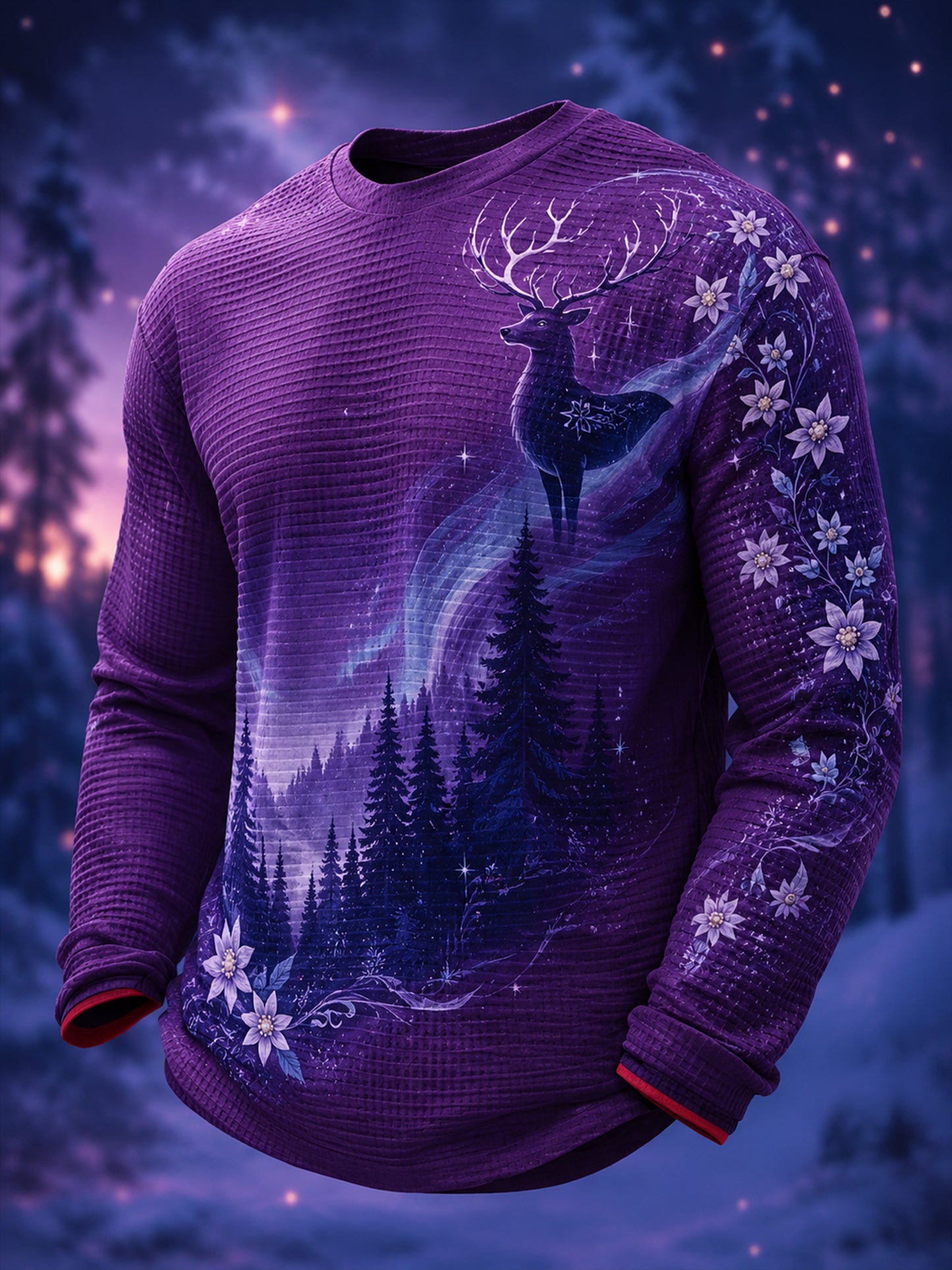 Mäns finska arktiska renelement Art Print Casual Långärmad T-shirt
