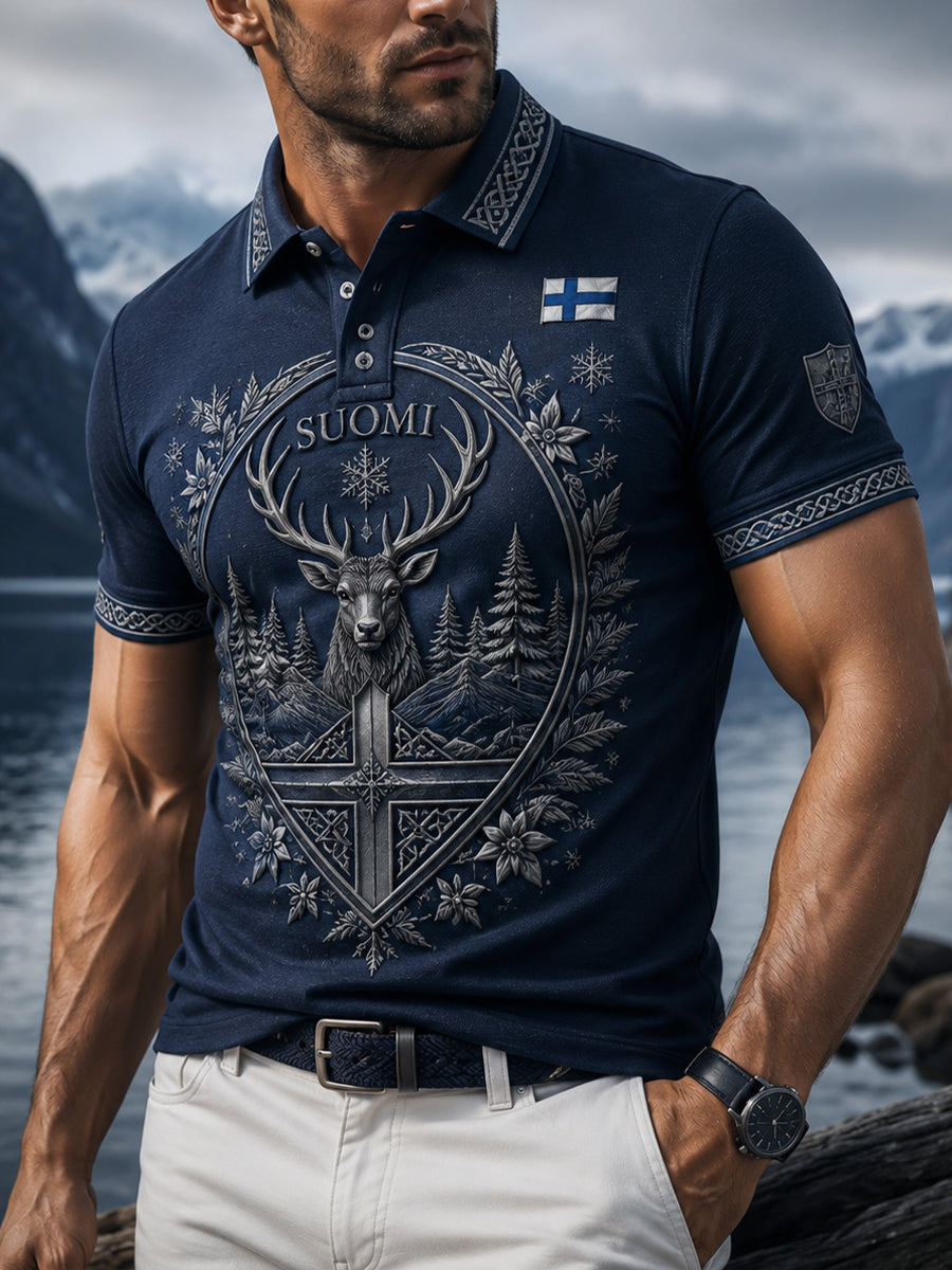 Miesten suomalainen arktinen poro Patriotic Element Art Print Polo Paitalta