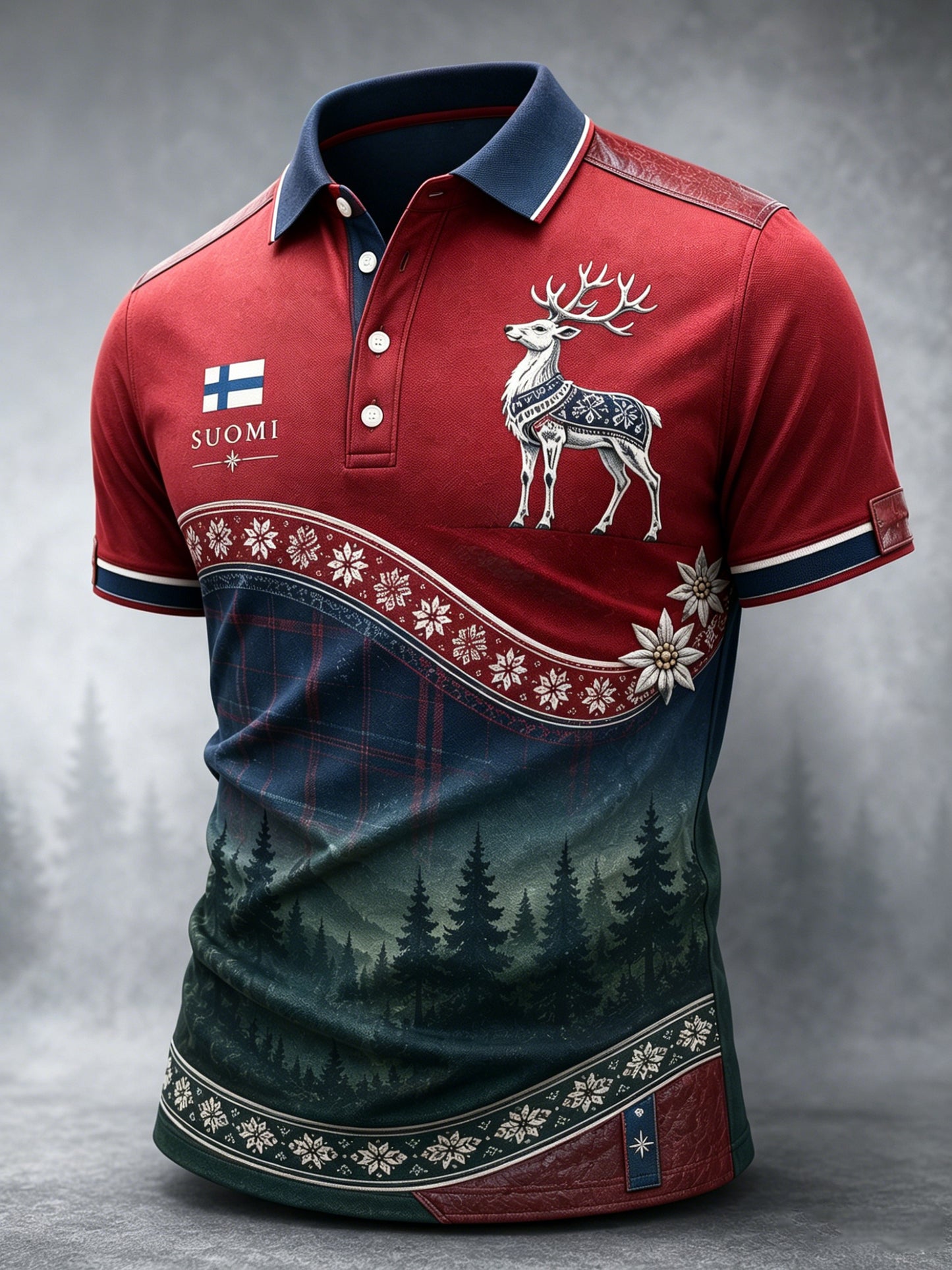 Miesten suomalainen arktinen poro Elementti Muistotaide Print Polo Paitalta