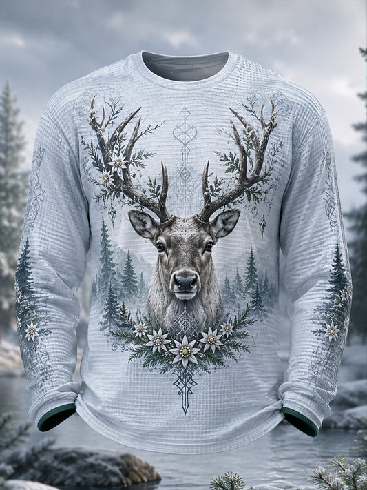 Herrlig t-shirt i finsk arktisk renartstil med elementkonsttryck, långärmad och avslappnad stil