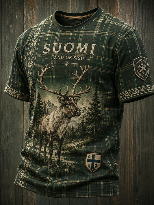 Herrlig t-shirt med finsk arktisk ren – naturlig elementkonsttryck