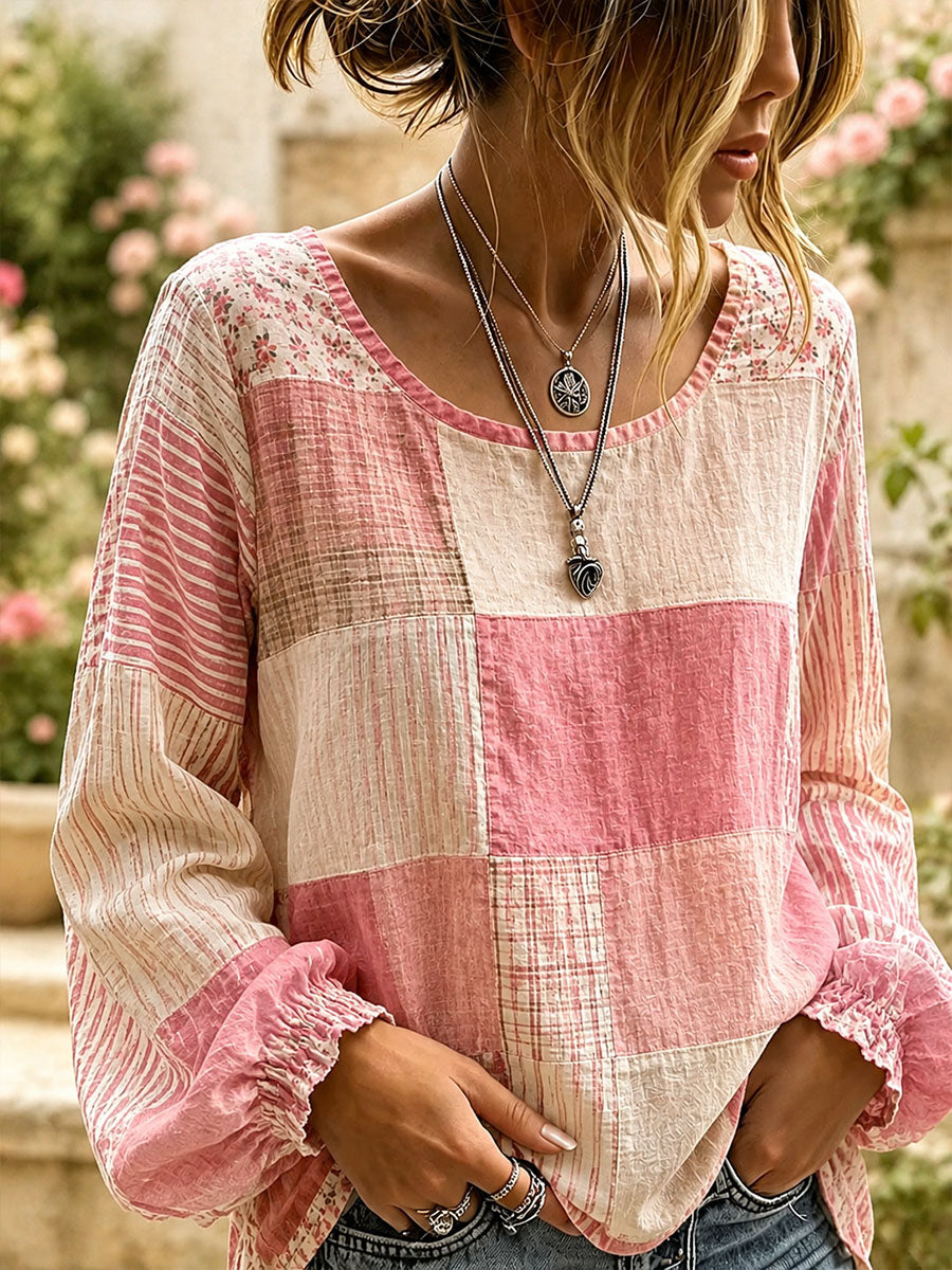 Dams Elegant Broderad Konstlinneblus