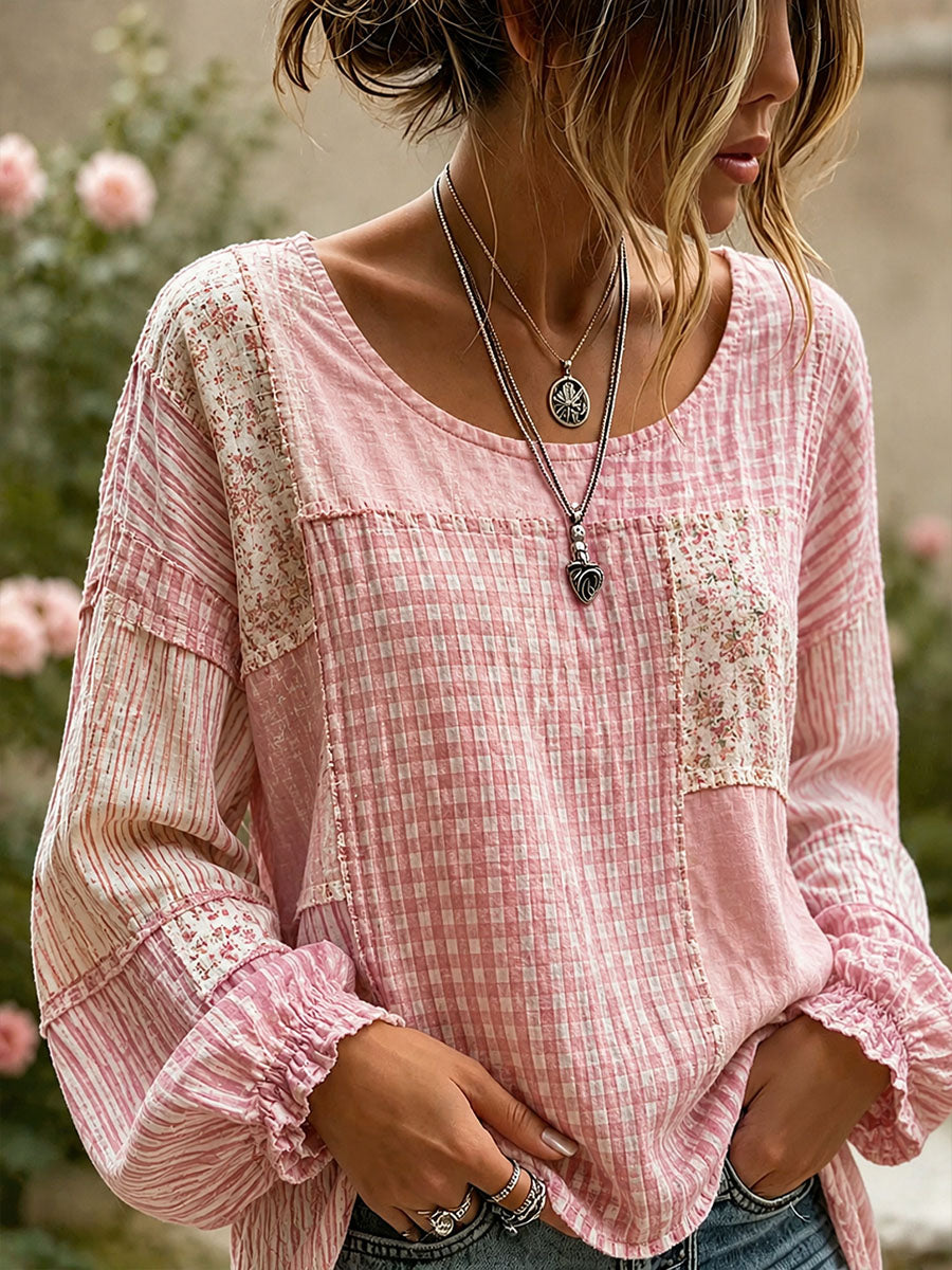 Dams Elegant Broderad Konstlinneblus