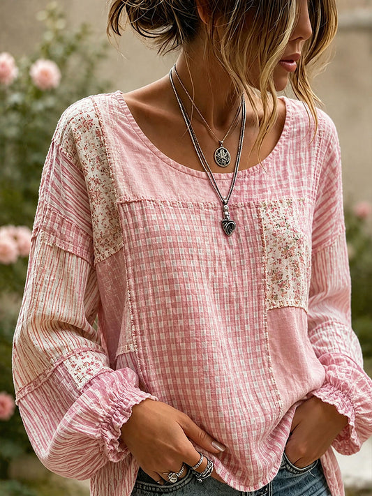 Dams Elegant Broderad Konstlinneblus