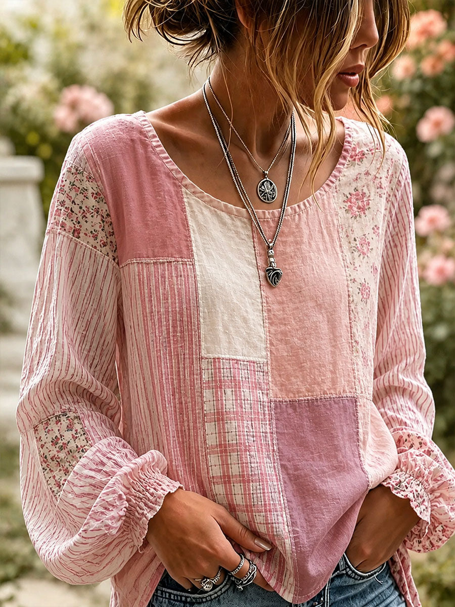 Dams Elegant Broderad Konstlinneblus