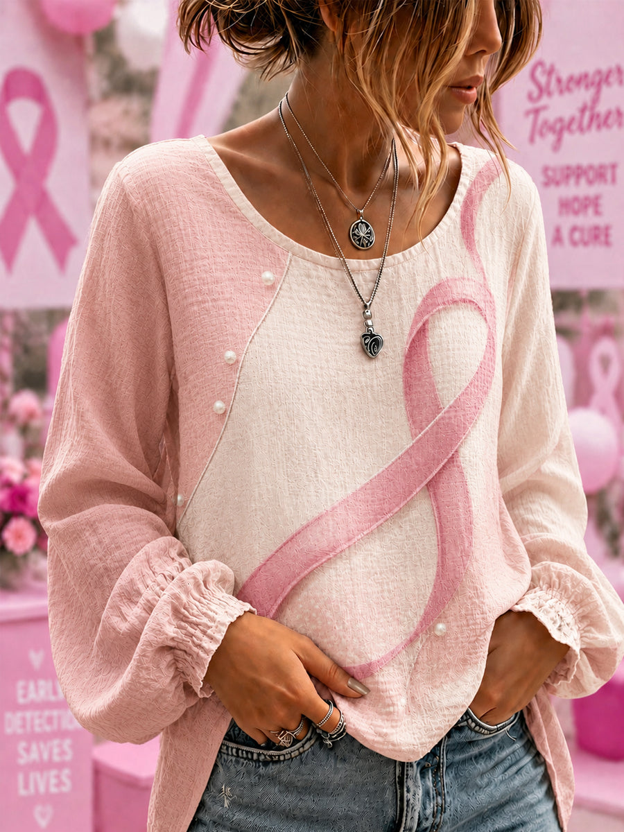 Kvinnors bröstcancer medvetenhet Stöd Ribbon Cotton-Linen skjorta