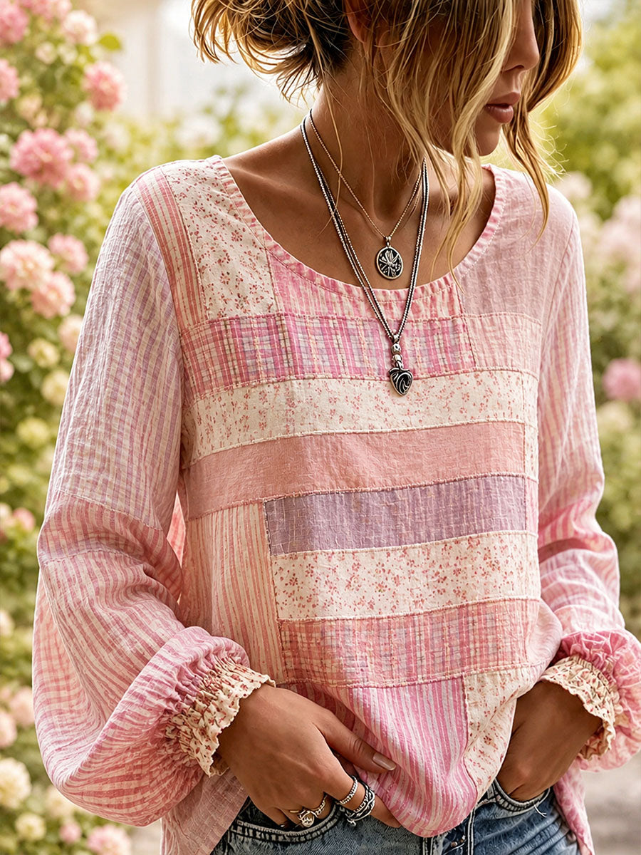 Dams Elegant Broderad Konstlinneblus