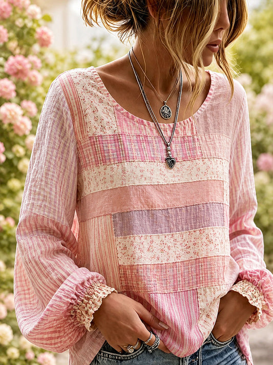 Dams Elegant Broderad Konstlinneblus