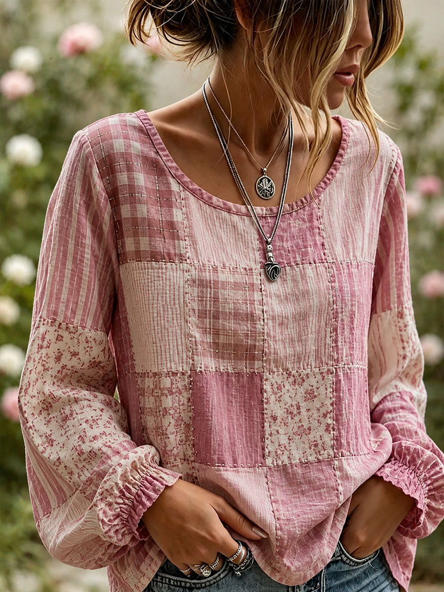 Dams Elegant Broderad Konstlinneblus