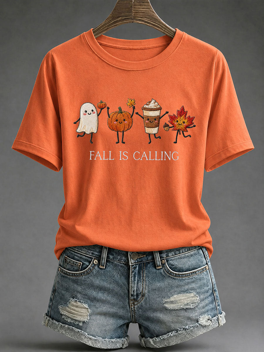 Kvinnors 'Fall is calling' Tryckt Casual T-shirt