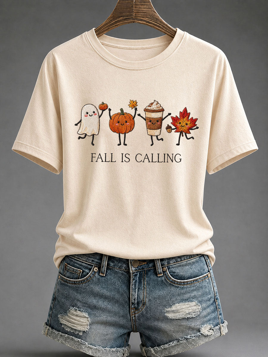 Kvinnors 'Fall is calling' Tryckt Casual T-shirt