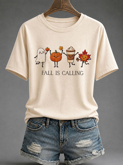 Kvinnors 'Fall is calling' Tryckt Casual T-shirt