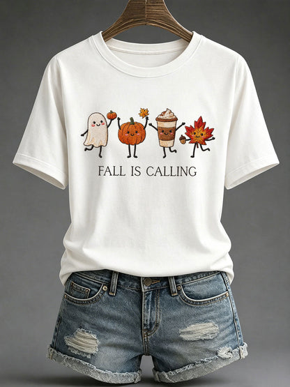 Kvinnors 'Fall is calling' Tryckt Casual T-shirt