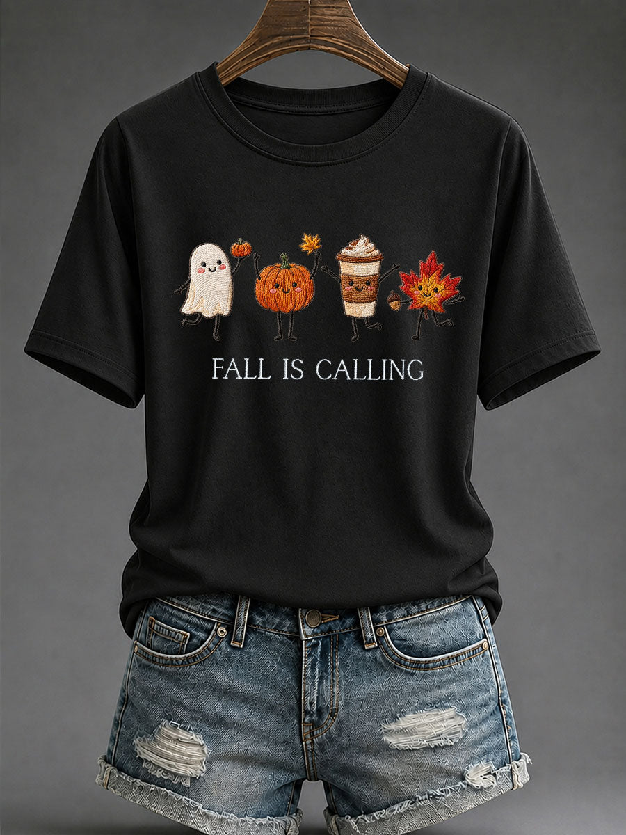 Kvinnors 'Fall is calling' Tryckt Casual T-shirt