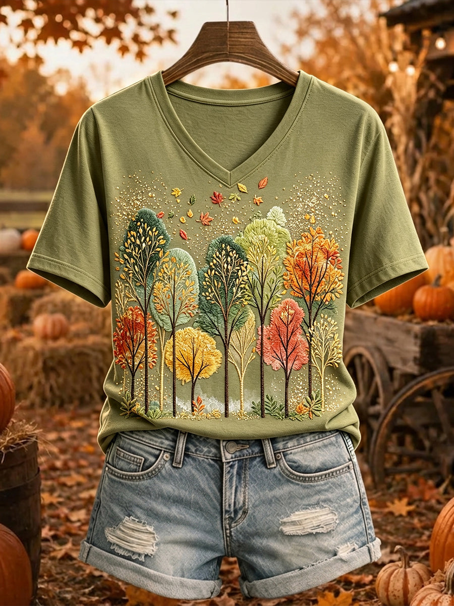 Damens Vintage Höstträd Skriv ut kortärmad T-shirt
