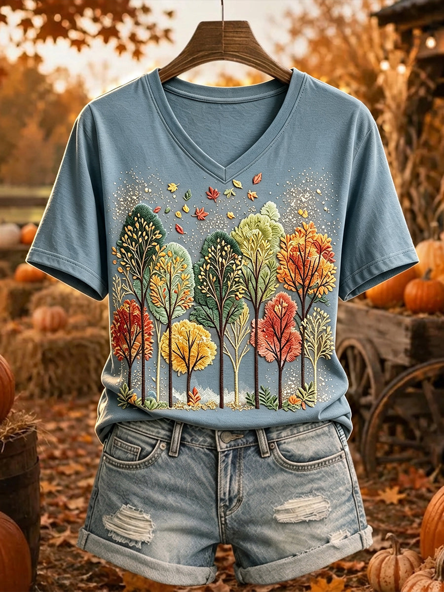 Damens Vintage Höstträd Skriv ut kortärmad T-shirt