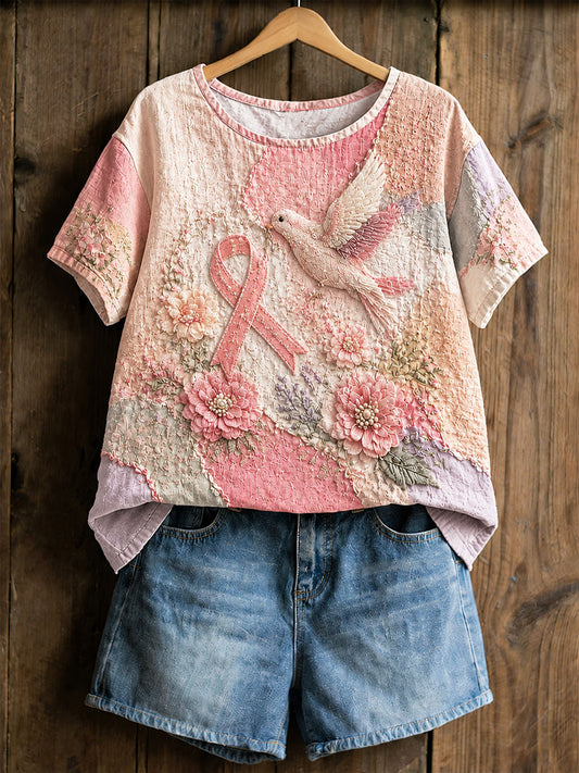 Kvinnors bröstcancer förebyggande och medvetenhet Floral Print Casual T-shirt